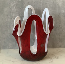 Zorza Glass Free Form Style Art Breakthrough Vase Sculpture Red 30cm High