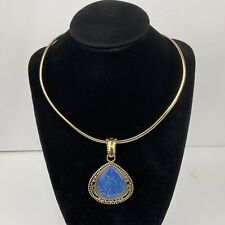 Barse Thailand Designer Lapis Pendent Torc Necklace Teardrop Gold Tone Signed
