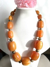 Vintage large Amber resin beads with brass tone spacer handmade necklace 22”inch