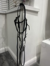 Lovely Rolled Leather Bridle With Snaffle And Reins, Brown