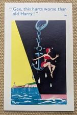 Saucy Woman Hooked on Ship's Anchor, Signed Trow, Comic Coastal Cards Postcard