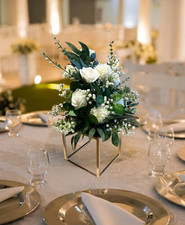 Gold cube stand wedding centrepieces with flowers included - for HIRE ONLY