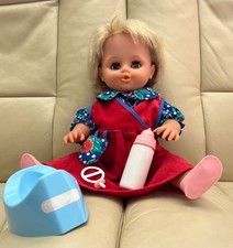 Tiny Tears Doll with 1 outfit plus potty, dummy , shoes and bottle, 1980's