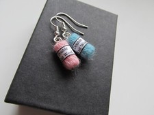 Handmade Miniature Craft Knitting Wool Baby Blue Baby Pink Charm Earrings