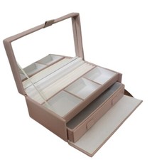 Pink Leather Jewellery Box With Mirror Multiple Compartments 