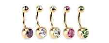 Belly Bar Surgical Steel Double Crystal Gem Navel Bar Button Ring Belly Bars UK