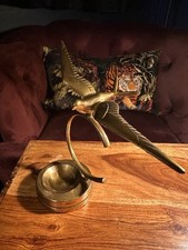 Vintage Brass Seagull Bird on Stand with Circular Base Mid-Century Modern 21cm 