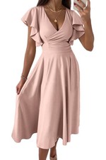 Midi Dress Ruffle Sleeve V