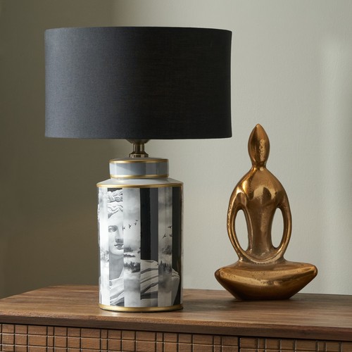 Black and white table - table, lamp