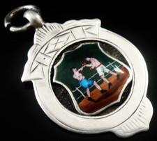 Sterling Silver Enamel Boxing Pocket Watch Fob Medal, Thomas Fattorini 1929