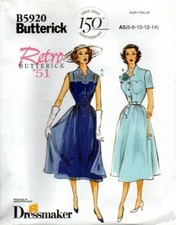Butterick Sewing Pattern 5920 EASY Dress, Retro Shirt Dress, Size 6 - 14 New