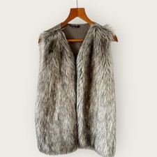 Stradivarius Faux Fur Waistcoat Gilet L 12 Grey Knit Sleeveless Open Layering
