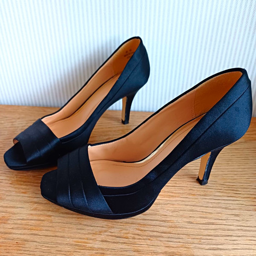 Clarks black satin - court, shoes