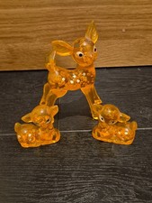 Vintage Mom And Baby Deer Figurine Orange Lucite Made in Hong Kong 36VA