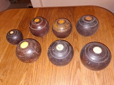 7 x Wood Lawn Bowls - Need Cleaning / Restoring - Wood Carving Blanks