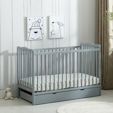 MCC® Grey Brooklyn Baby Cot Crib with Water repellent Mattress & Wheeled Drawer