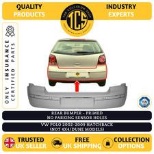 VW POLO 2002-2009 H/B REAR BUMPER PRIMED NO PDC INSURANCE CERTIFIED 6Q6807417GRU