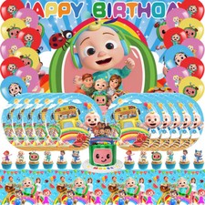 Cocomelon Party Supplies Birthday Decorations Plates Balloons Cloth Banner 5x3ft