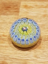 Vintage Millefiori Glass Paperweight Art Blue Yellow Design Small 40mm Scottish