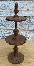 Vintage Wooden Hand Turned 2-Tier Hat Pin? Display Stand  Approx. 11" Tall