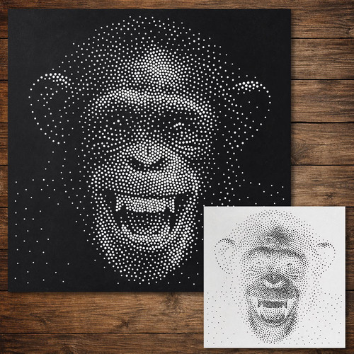 Chimpanzee stipple art - chimpanzee,