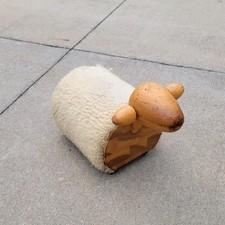 Rare Vintage CREATIVE PLAYTHINGS Turned Wood Riding Sheep 1960s MCM