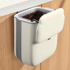 Foldable Hanging Trash Bin with Lid, 10L Rubbish Bin Kitchen Compost Bin Hanging