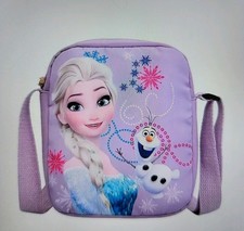 Frozen Elsa Princess Purple Nylon Crossbody Bag Zip Closure 20x16cm New