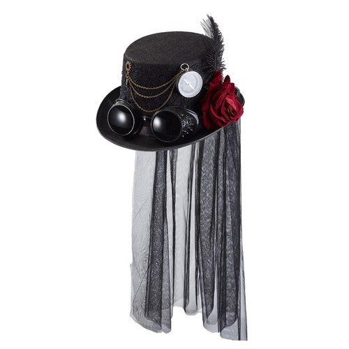 Lace veil steampunk top hat - steampunk,