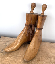 Pair Antique French Belle Epoch 3 Piece Ankle Boot Trees Stretchers c1890 Beech