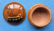 Rigged Sail Boat lacquered wooden trinket pot glossy finish 6cm diameter