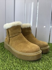 Ladies Hush Puppies Becka Ankle Platform Boots Size 5,Suede Upper And Fur Collar