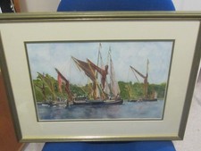 Original Wat Barges waiting for the Tide Woolverstone Suffolk by Jacques Roberts