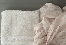 Little White Company Cot Bed Knitted Cotton Blanket & Pink Heart Fitted Sheet