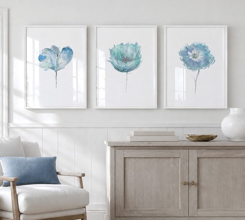 Blue floral wall - blue,