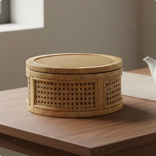 Lidded woven basket - lidded,