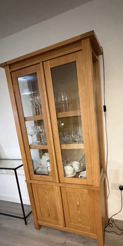 Oak glass door display cabinet - oak,