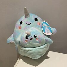 Squishmallow Elina The Narwhal & Baby 10" Plush Soft Toy Cuddly RARE With Tags