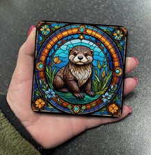 Stunning Otter Woodland Animal Stained Glass Effect Square Coaster Coffee Gift