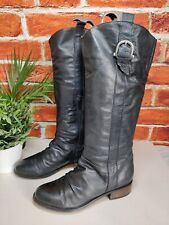 J BHS KNEE HIGH BOOTS UK 6 EU 39 BLACK LEATHER SIDE ZIP BLOCK HEEL PULL ON WOMEN