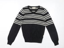 Glenmuir Women's Black V-Neck Striped Pullover Jumper