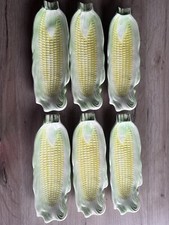 6 Corn On The Cob Vegetable Ceramic Dishes Vintage Kitsch