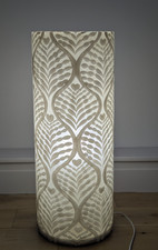 Fibreglass Cylinder Floor/Table Lamp White Leaf Design  Retro 56cm x 22cm