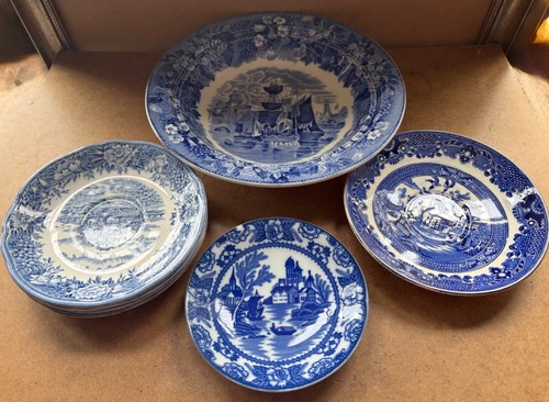 Job lot blue white - lot, pottery,