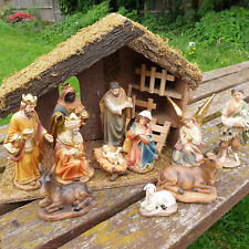 Beautiful Nativity Display Set Hand Painted Nativity Figures & Wooden Manger