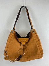 River Island Hobo Bag Mustard Yellow Faux Suede Metal Ring Chain Strap  Medium