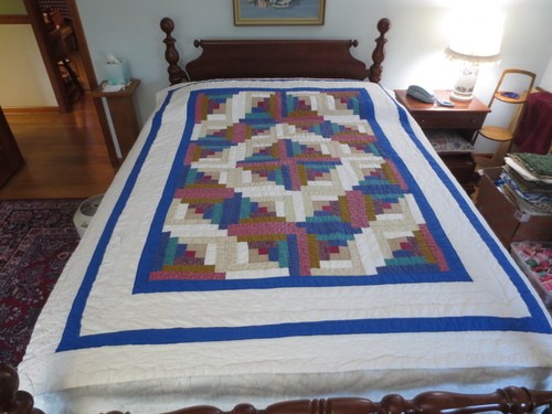 Hand quilted log cabin - cabin, w/red