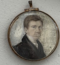 Antique Hand Painted Regency Miniature Portrait in Gilt Locket Case