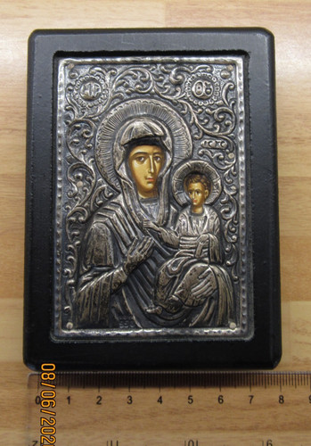 Small silver religious icon - silver,