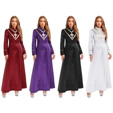 Women Clergy Robe Embroidered Long Sleeve Minister Choir Dress Halloween Costume